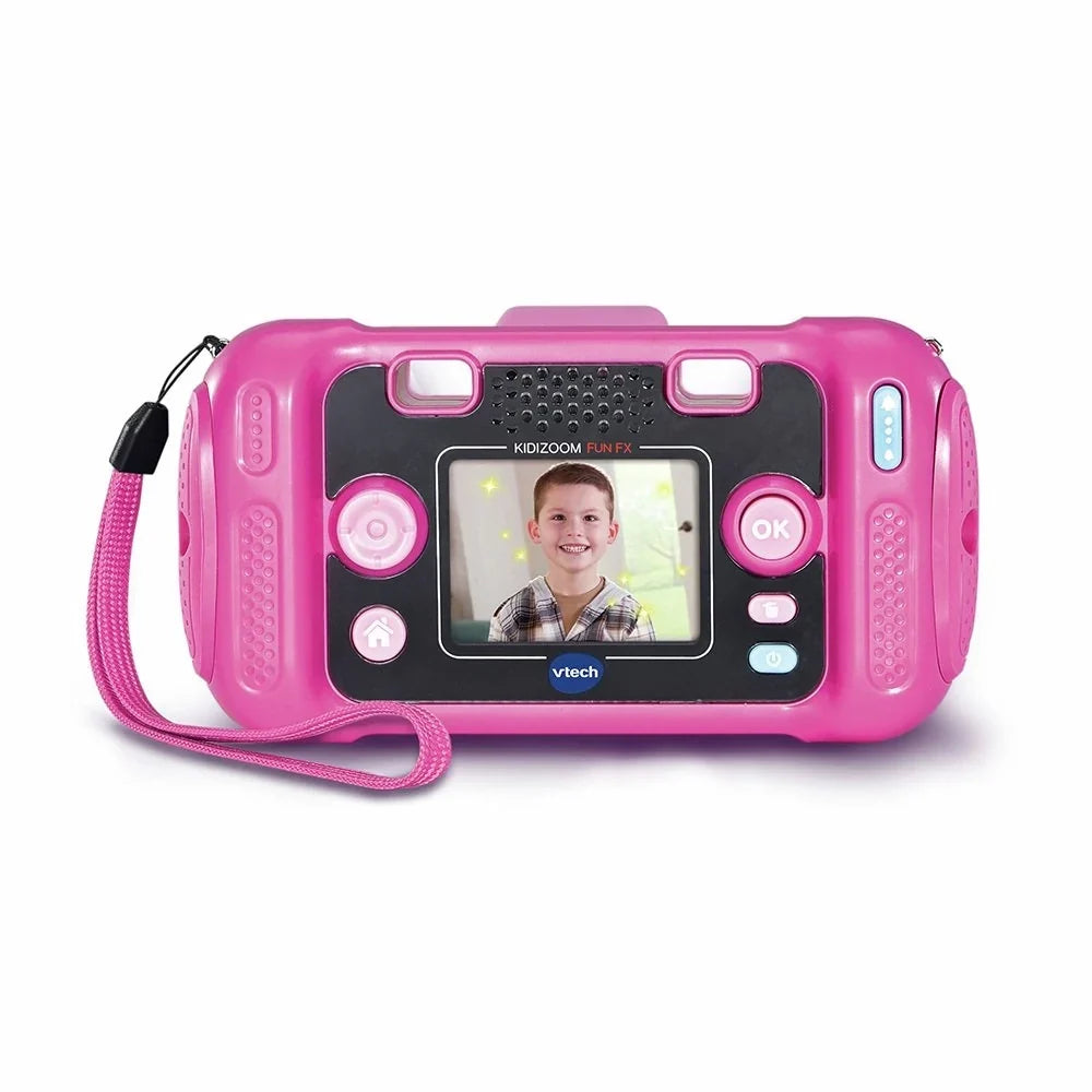 Pink Kids digital camera with front screen window and side button controls