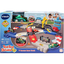 VTech Toot-Toot V Racers race track toy set with cars, track pieces, and driver play