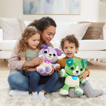 Purple plush dog toy with Smarty Paws face, large ears, and embroidered paw pads