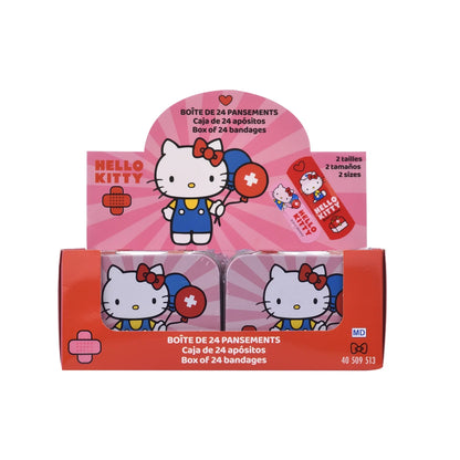 Hello Kitty bandage box showing 24-pack panel with Hello Kitty character and red cross
