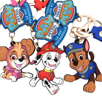 Paw Patrol keychain charms set with four dog character figures and metal key rings
