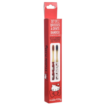 Hello Kitty bamboo toothbrush set box with two toothbrush illustrations