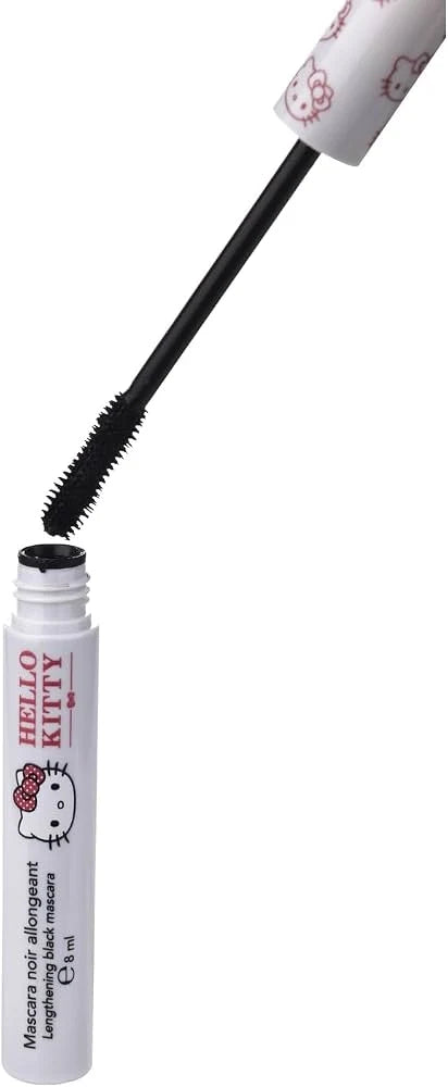 Hello Kitty lengthening mascara wand with black bristles and white tube.