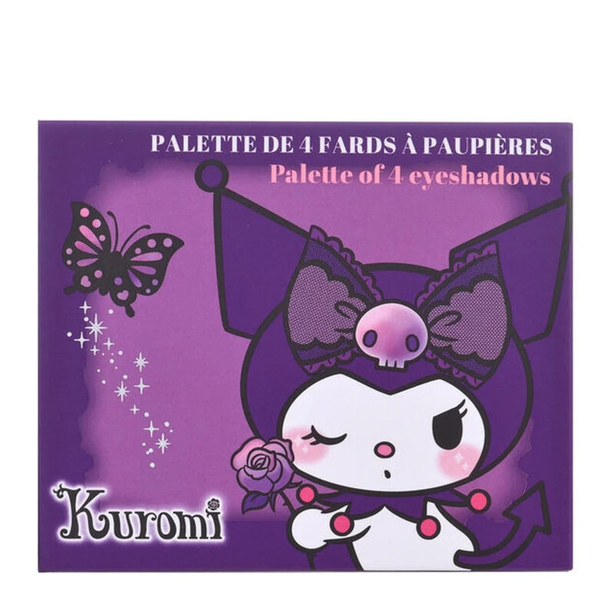 Hello Kitty Kurumi 4-pan eyeshadow palette box with bow and butterfly graphics