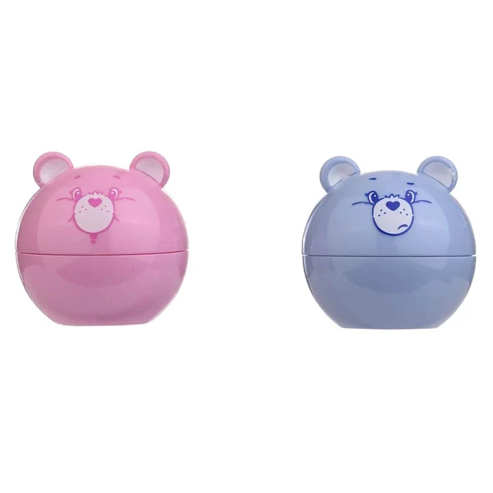 Bear-shaped lip balm set with pink and blue capped tubs
