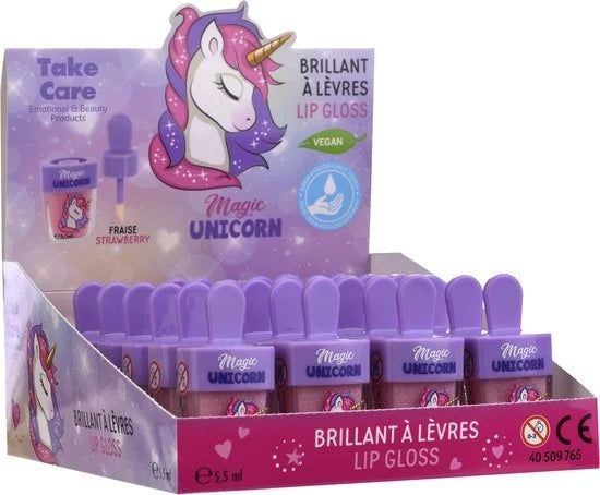 Brilliant lip gloss set in display box with purple mini bottles