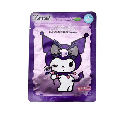 Kuromi glow face sheet mask pouch with full-body Kuromi and rose graphic