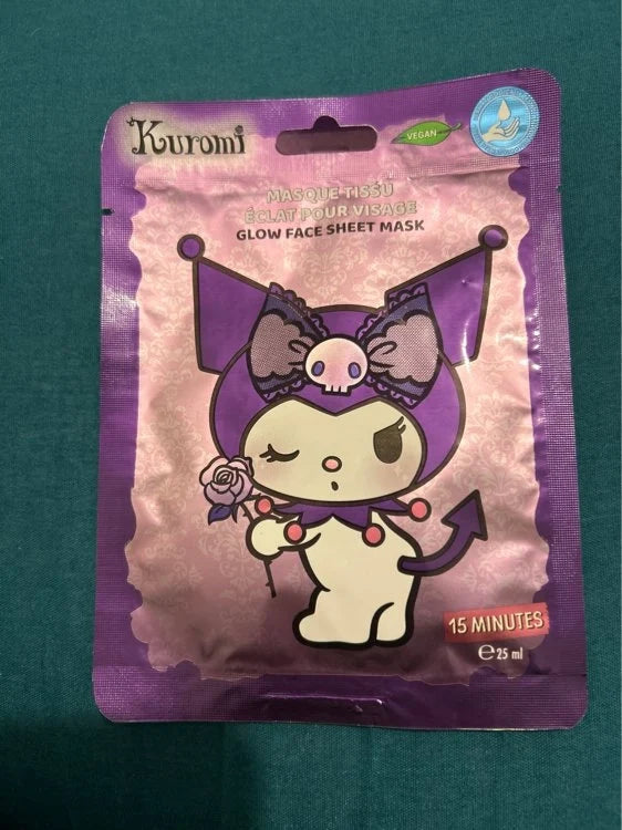Kuromi glow face sheet mask pouch, cartoon Kuromi holding a rose
