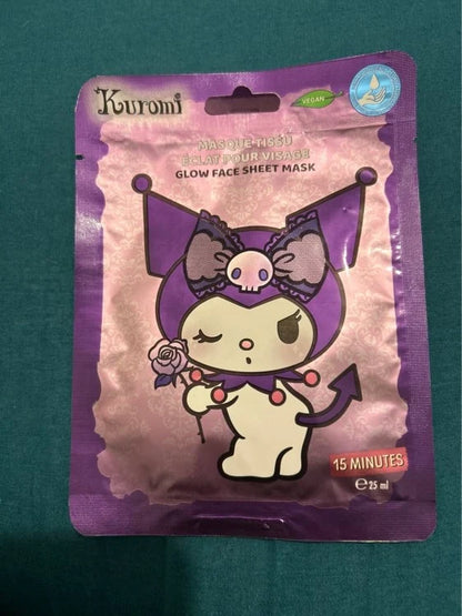 Kuromi glow face sheet mask pouch, cartoon Kuromi holding a rose
