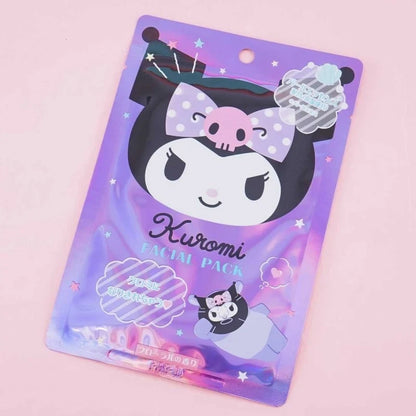 Kuromi facial glow face sheet mask pack with bow-wearing Kuromi illustration