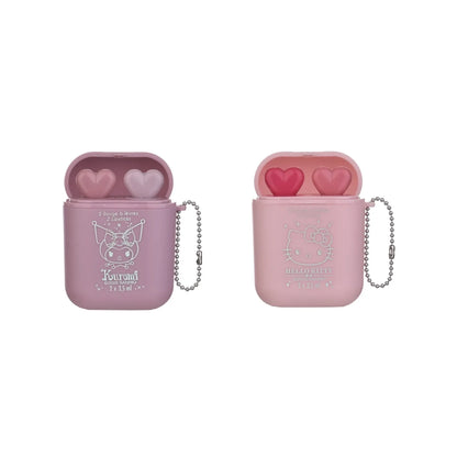 Pink lipstick case with chain, heart lids, Hello Kitty and Kurumi face prints