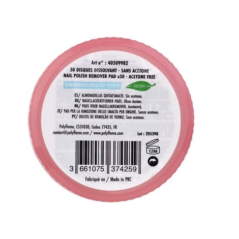 Hello Kitty nail polish remover pads tin, underside showing barcode and ingredient text