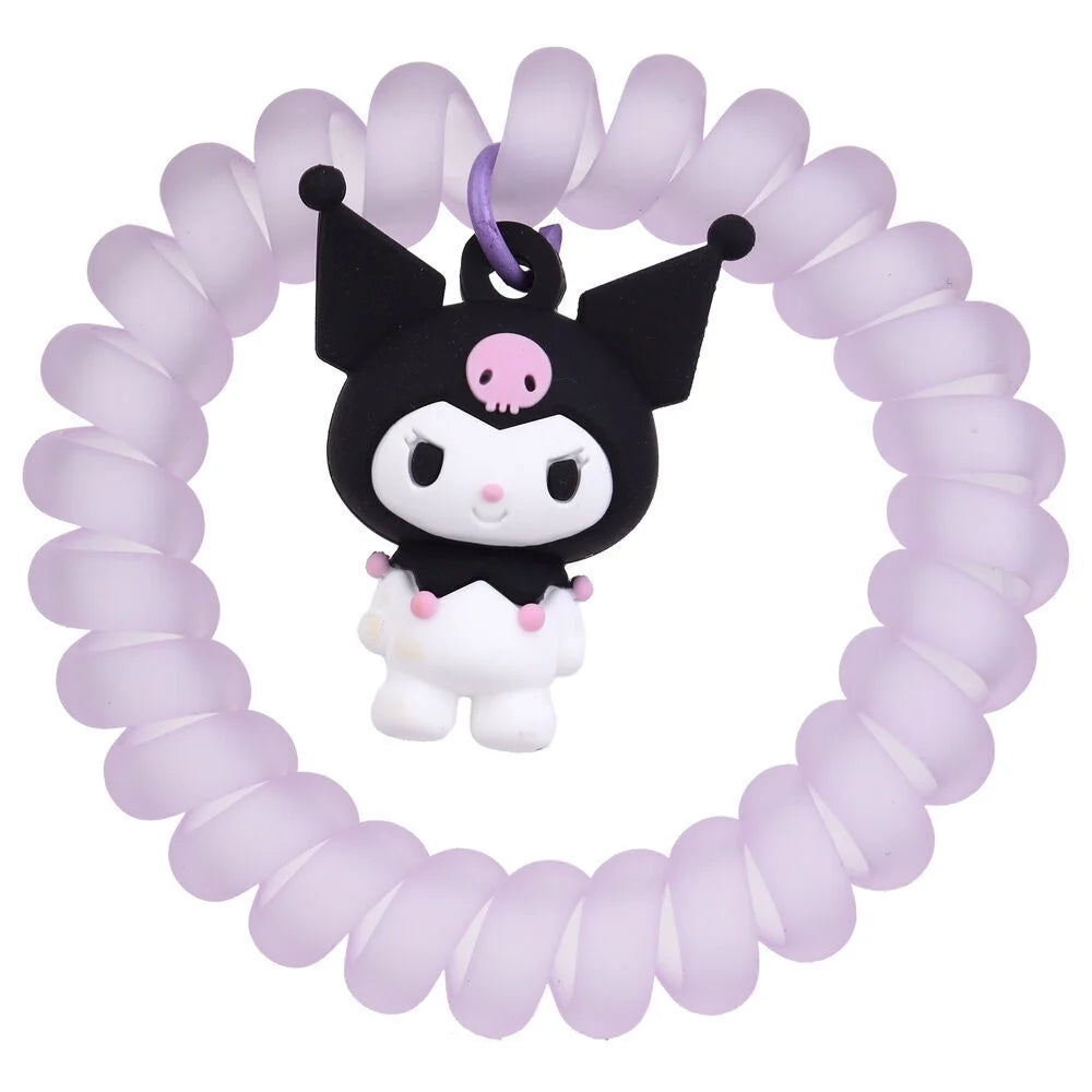 Lilac spiral hair tie with Kuromi character charm
