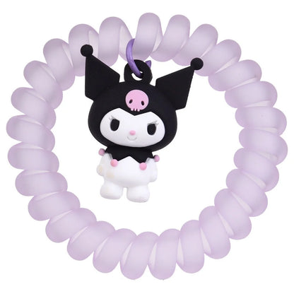 Lilac spiral hair tie with Kuromi character charm