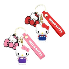 Hello Kitty 3D keychain set, cartoon cat charms with pink/red tags and gold rings