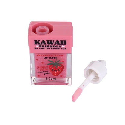Pink fruit juice bottle lip gloss with applicator wand, 9 ml