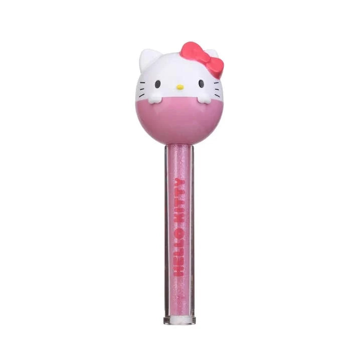 Hello Kitty lollipop lip balm with white cat head, pink bow, and pink gloss tube