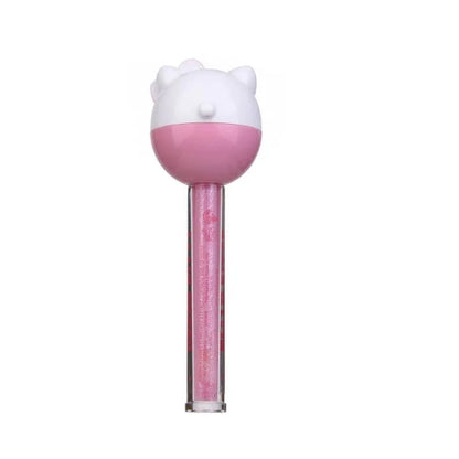 Hello Kitty lollipop lip balm with pink gloss, clear tube and white cat cap