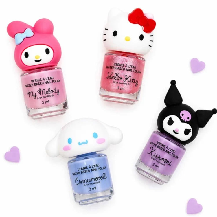 Set of character water-based nail polish bottles, including blue cloud design