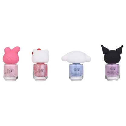 Character-capped water-based nail polish bottles, four styles