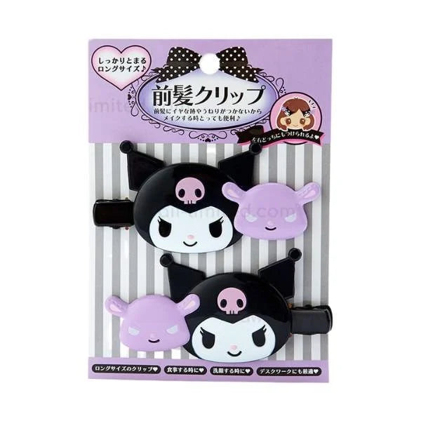 Retail package showing two character barrette clips: black Kuromi and purple bunny