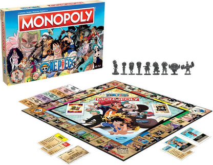 Monopoly One Piece board game box, game board, and plastic chess pieces set
