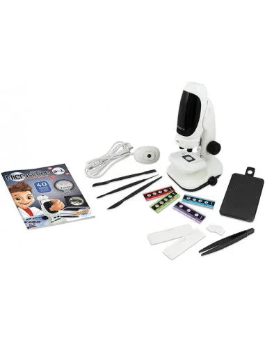 Inspection scope camera kit with stand, accessory tools, memory cards, and slide filters