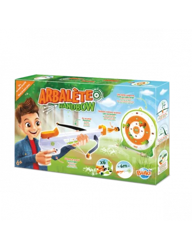 Buki Arbalete handbow dart blaster toy retail box, multicolor target and darts