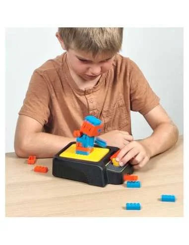 Natural Phenomena science kit with child using a blue-and-orange stacking device and blocks