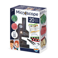 Kids microscope kit box with 20 experiments, black microscope and slide accessories