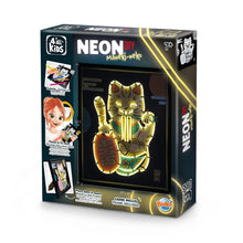 NEON DIY Maneki-neko kit box featuring gold glowing cat design and included frame
