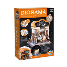Bakery diorama kit box with 3D model artwork and 179-piece label