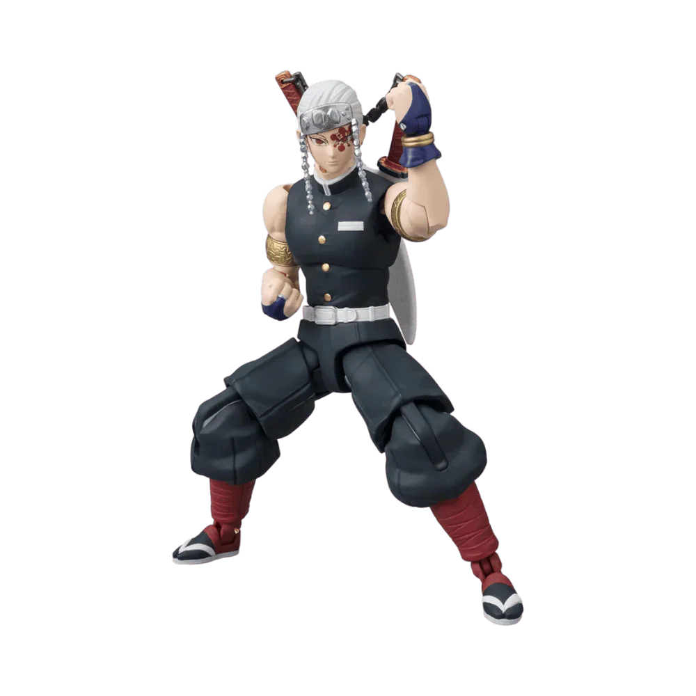 Tengen Uzui action figure in dark uniform with silver headgear, arms posed