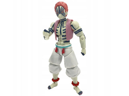 Akaza figure full body, red hair and blue striped outfit with pink vest