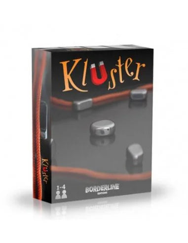 Kluster magnetic travel board game box with orange logo and dark board graphic
