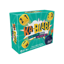 KABLABI game box: teal front with 'KA-BLAB!' and numbered dice 1–3