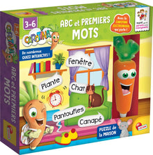 Carotina 3–6 alphabet and first words learning game box with smiling carrot character
