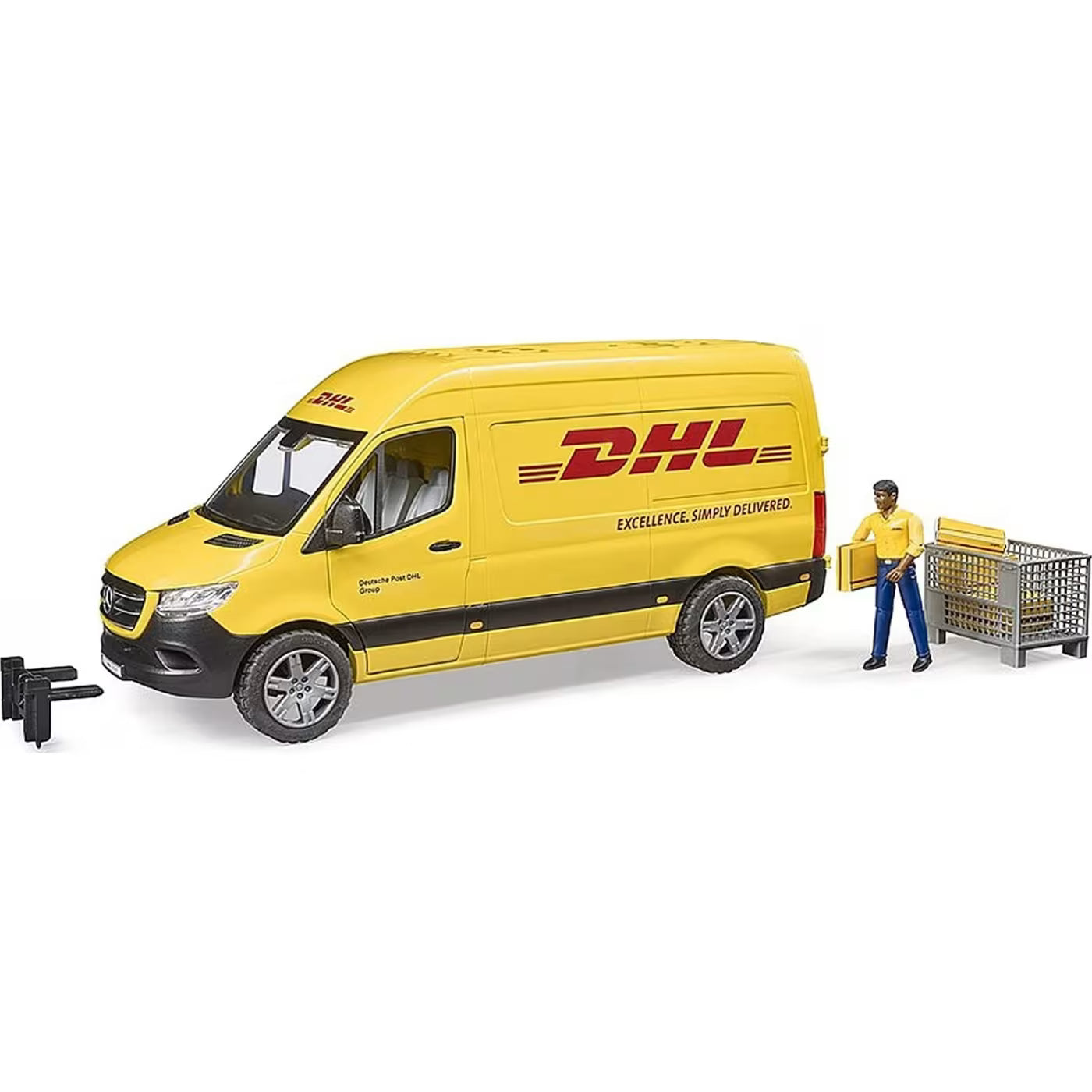 Mega Bloks DHL Sprinter Lieferwagen, gelb, mit Fahrerfigur und Paketregal