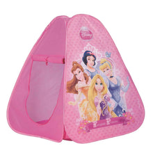 Pink Disney Princess pop-up tent with princess graphics and front mesh opening