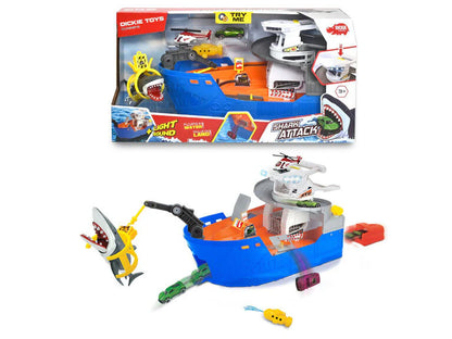 Shark Attack Playset: blaues Fangboot mit Haifisch-Kanone, Zubehör und Figuren