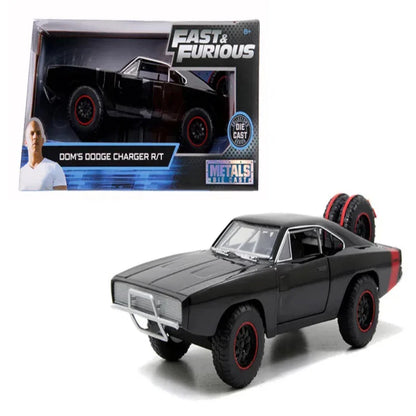 Black off-road die-cast Dodge Charger R/T toy car with red wheel rims