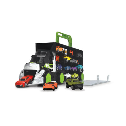 Transporter With 4 Die-Cast Cars And Accessories