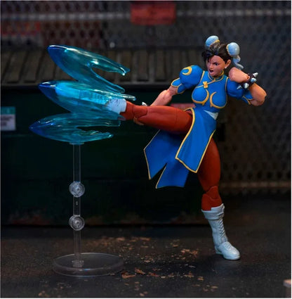 6-inch Chun-Li action figure with blue energy wing accessory and red belt