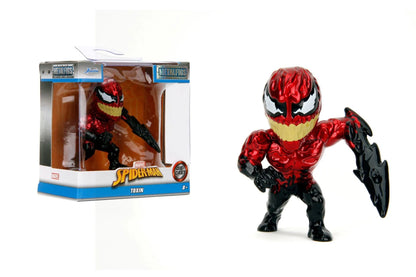 Red and black monster action figure with boxed packaging and open claw pose
