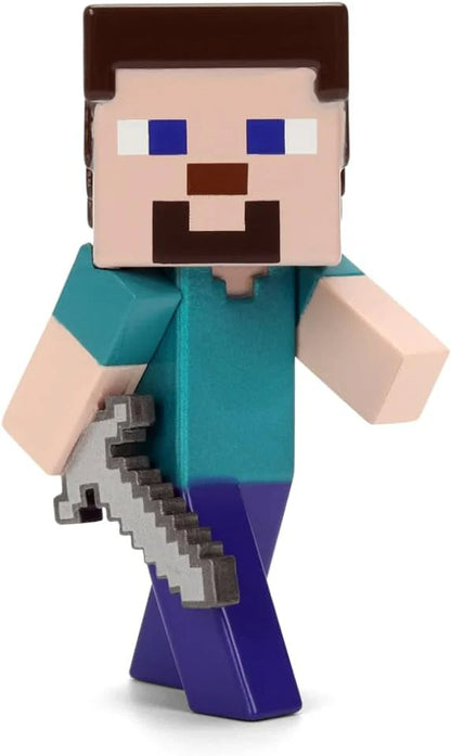 Minecraft Villager action figure, teal shirt, brown belt, holding pixel tool