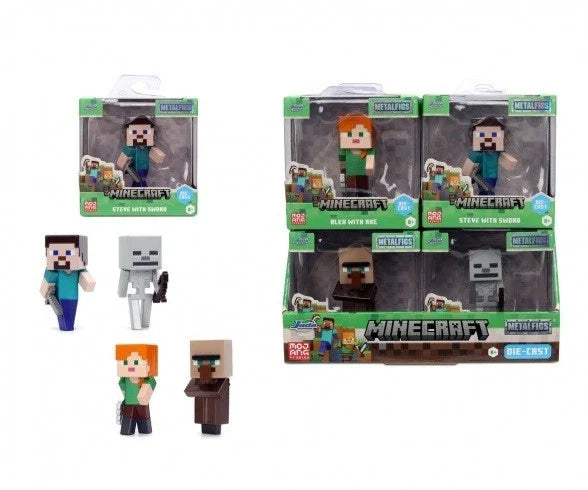 Minecraft character action figure set with multiple poses, blocky design