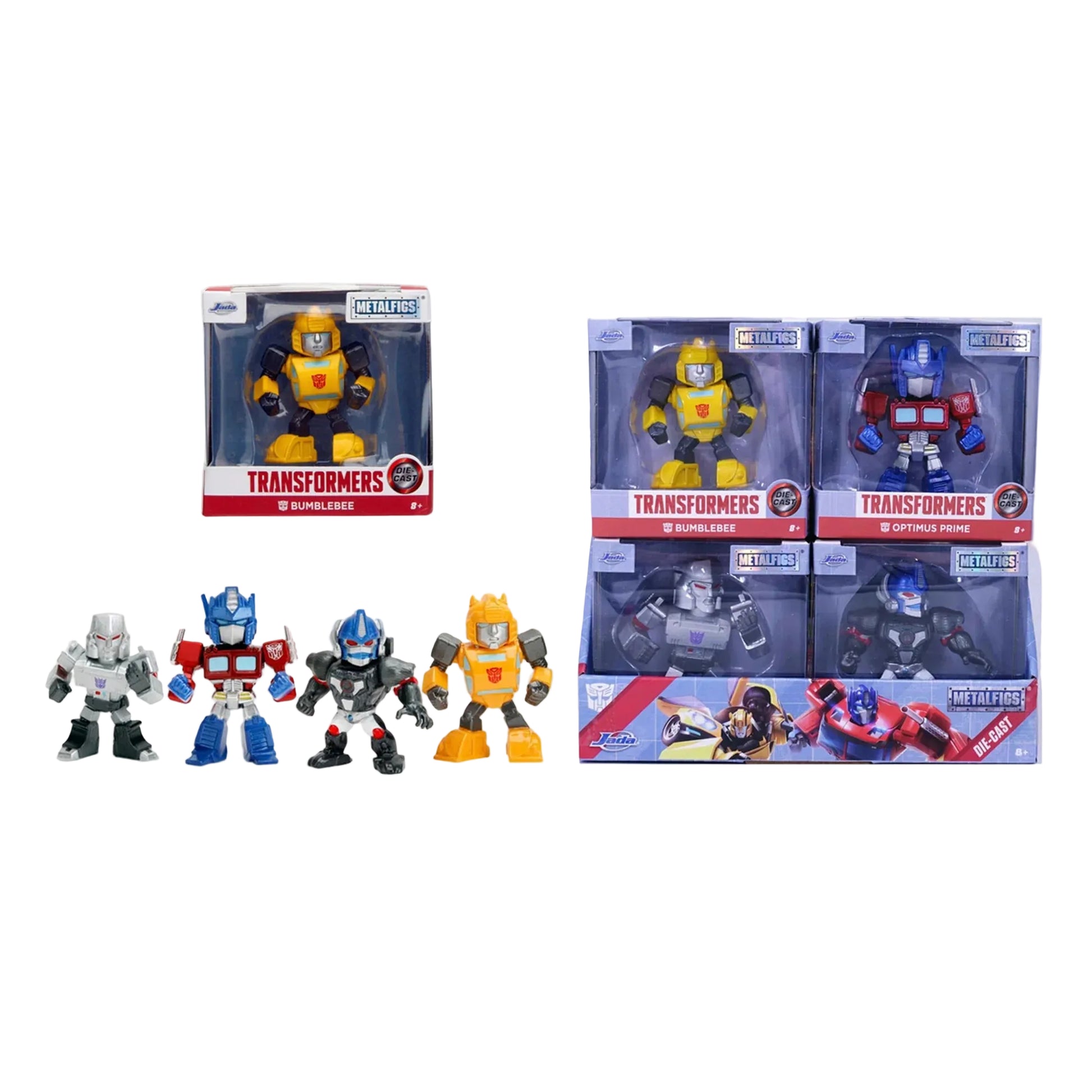Transformers 2.5" Metalfigs Figuren, assortiert: gelb, blau, orange und silbergrau