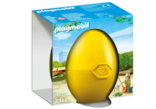 Playmobil zookeeper playset with alpaca in yellow egg-shaped container and box