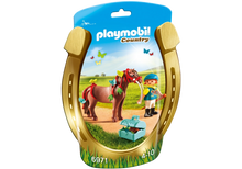 Playmobil Country grooming set with red pony and girl figure, butterfly theme