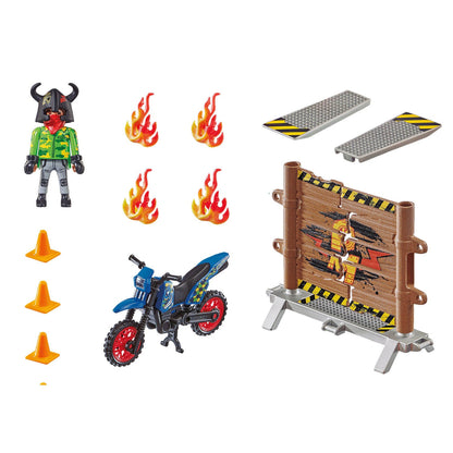 Playmobil Stunt Shot Wheels - Motocross With Fiery Wall